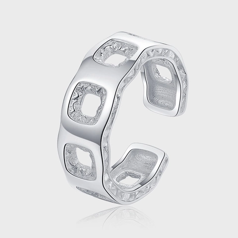 Anello Aperto in Argento Sterling 925 Geometrico Quadrato Cavo per Donna Minimalista Industriale Hip Hop Punk Anello Regolabile Gioielli