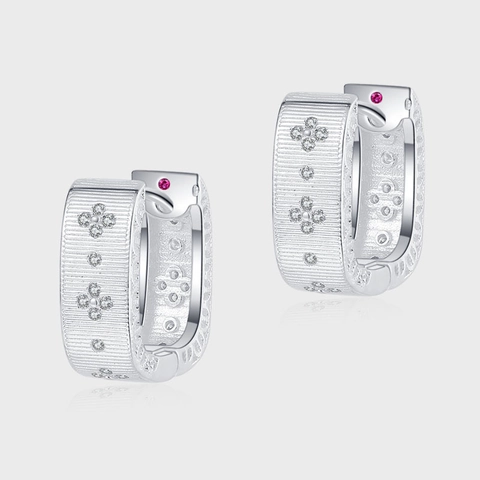Orecchini a Cerchio in Argento Sterling 925 Spazzolato Geometrico Fiore a Quattro Foglie Per Donna Gioielli Vintage Reale