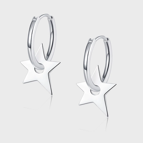 925 Sterling Silver Star Hoop Earrings For Women Dainty Star Pendant Drop Earrings Minimalist Fashion Jewelry Accessories
