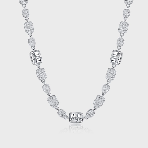 925 Sterlingsilber Gehämmert Textur Quadratische Kette Halskette Für Damen Heavy Design Hip Hop Strass Pullover Kette Mode Schmuck