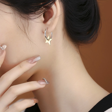 925 Sterling Silver Star Hoop Earrings For Women Dainty Star Pendant Drop Earrings Minimalist Fashion Jewelry Accessories
