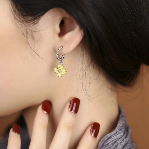 Vintage 925 Sterlingsilber Asymmetrische Ohrringe Damen Gold Silber Kontrast Rankenmuster Blume Strass Ohrringe