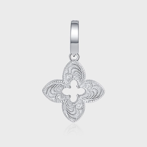 925 Sterling Silver Four Leaf Clover Pendant For Women Men Vintage Scrollwork Pattern Hollow Flower Charm Retro Fashion Jewelry Gift