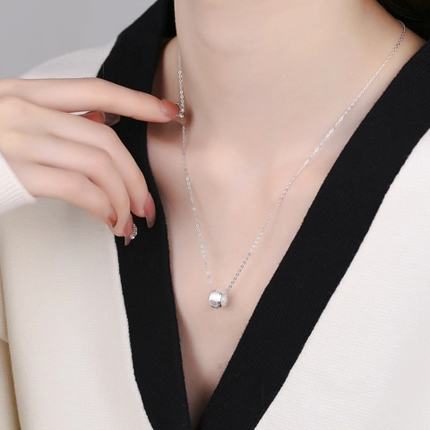 S925 Sterling Silver Minimalist Small Bead Necklace For Women Brushed Cylinder Bead Clavicle Chain Fashion Jewelry Accessory