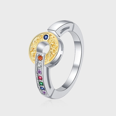 925 Sterling Zilver Retro Karakusa Patroon Open Ring Voor Vrouwen Verstelbare Multi Gekleurde Strass Dual Tone Ring