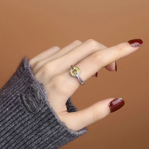 925 Sterling Zilver Retro Karakusa Patroon Open Ring Voor Vrouwen Verstelbare Multi Gekleurde Strass Dual Tone Ring