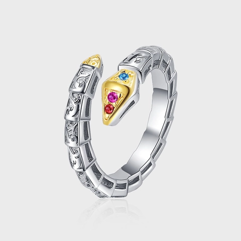 Anillo Abierto de Serpiente de Plata de Ley 925 Bicolor Oro Plata Ajustable Textura Individual Strass Anillo de Animal para Mujer Joyería