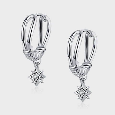 Pendientes de Aro con Colgante de Estrella de Plata de Ley 925 Strass Incrustado Minimalista Joyería de Moda para Mujer