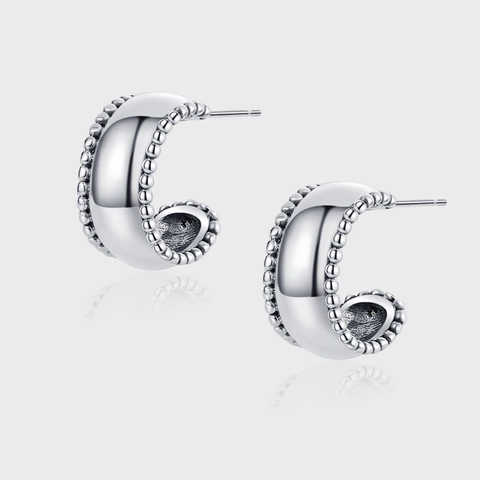 925 Sterlingsilber Perlenkante C-Form Ohrstecker Vintage Poliert Breite Creolen Für Damen Minimalistischer Schmuck Geschenk