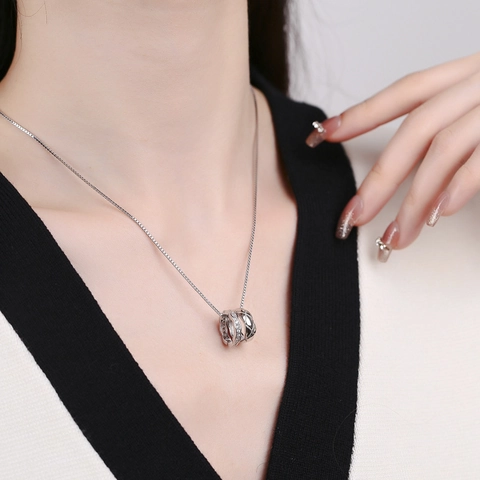 925 Sterling Zilver Dubbele Ring Hanger Halsketting Voor Dames Gewatteerd Patroon Strass Sleutelbeen Ketting Sieraden