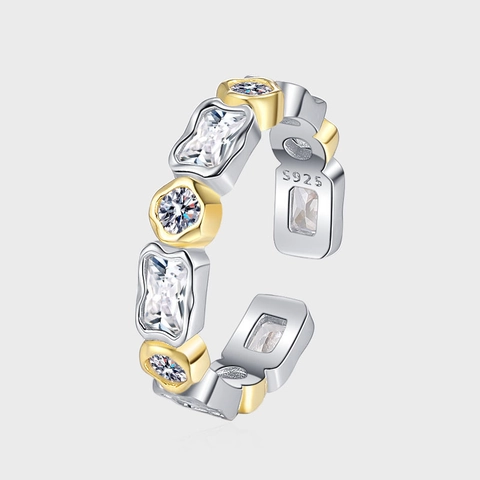 925 Sterling Zilveren Strass Ring Dames Tweekleurig Goud Zilver Geometrisch Pavé Verstelbare Open Ring Mode Sieraden Cadeau