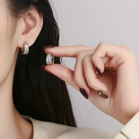 Pendientes de Aro de Plata de Ley 925 Vintage Textura Martillada Con Diamantes de Imitación de Colores Estilo Cielo Estrellado Joyería de Moda para Mujer