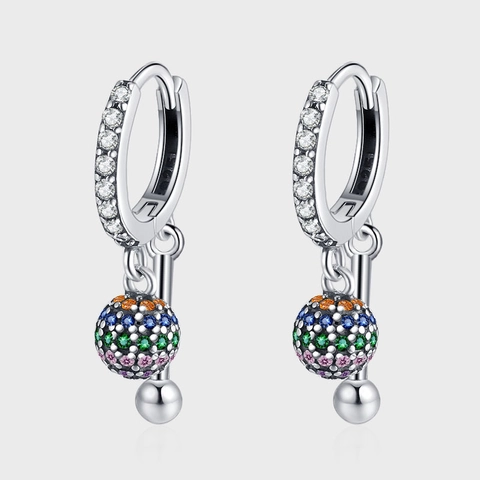 Orecchini a Cerchio in Argento Sterling 925 con Sfera in Zirconia Multicolore Per Donna Pendente a Barra in Argento S925 Gioielli Moda