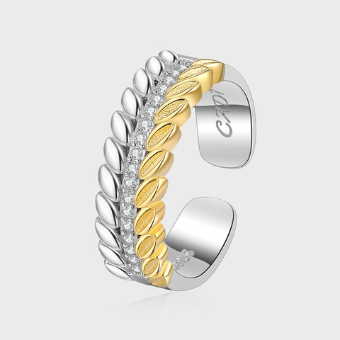 Luxe S925 Sterling Zilveren Korenaar Open Ring Tweekleurig Goud Zilver Zirconia Ingelegde Verstelbare Ring Mode Sieraden Vrouwen