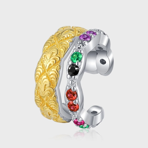Vintage 925 Sterlingsilber Bunter Strass Ear Cuff Ohne Ohrloch Doppelpack Gold Silber U-Förmig Blatt Clip Ohrringe