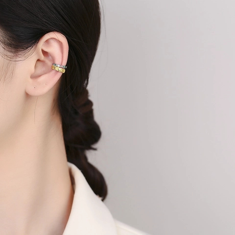 Vintage 925 Sterlingsilber Bunter Strass Ear Cuff Ohne Ohrloch Doppelpack Gold Silber U-Förmig Blatt Clip Ohrringe