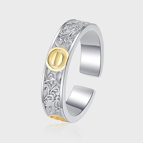 S925 Sterlingsilber Rankenmuster Ring Für Damen Retro Ethno Totem Verstellbar Offener Ring Gold Silber Zweifarbig Fingerring