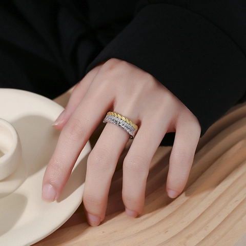 Luxe S925 Sterling Zilveren Korenaar Open Ring Tweekleurig Goud Zilver Zirconia Ingelegde Verstelbare Ring Mode Sieraden Vrouwen
