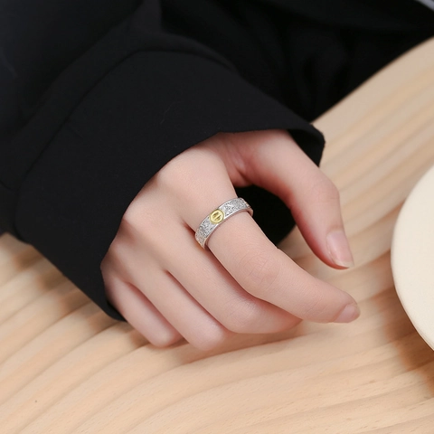 S925 Sterlingsilber Rankenmuster Ring Für Damen Retro Ethno Totem Verstellbar Offener Ring Gold Silber Zweifarbig Fingerring