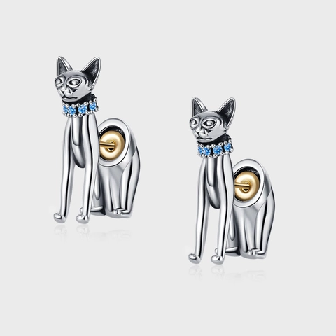 Orecchini a Bottone Gatto Sfinge in Argento Sterling 925 Vintage Con Strass Orecchini Animali Bastet Retro Gioielli Donna Uomo