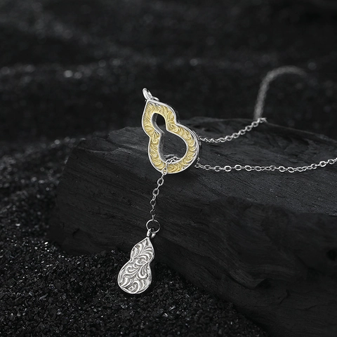 Collana Con Ciondolo A Zucca Argento Sterling 925 Bicolore Placcato Oro Motivo Vintage Etnico Gioielli