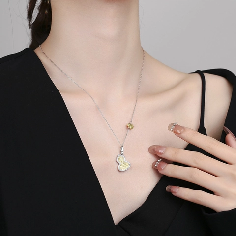 Collana con Pendentio a Zucca in Argento Sterling S925 Bicolore con Motivo Erba Tang per Donna Gioielli Eleganti con Strass