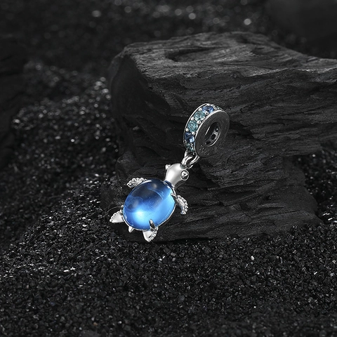 S925 Sterling Silver Sea Turtle Pendant Only Blue Zirconia Animal Charm Elegant Marine Life Antique Pendant For Women