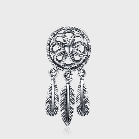 925 Sterlingsilber Traumfänger Anhänger Für Damen Hohl Herz Mit Drei Feder Charms Retro Bohemian Mode Schmuck
