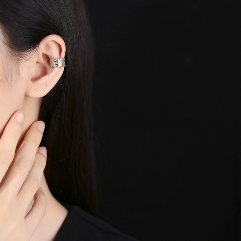 Orecchini Ear Cuff in Argento Sterling S925 Con Motivo a Volute Vintage Bicolore Oro Argento Clip Per Donne Gioielli