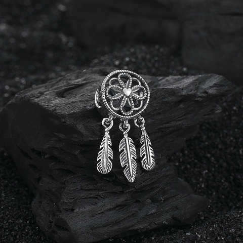 925 Sterlingsilber Traumfänger Anhänger Für Damen Hohl Herz Mit Drei Feder Charms Retro Bohemian Mode Schmuck