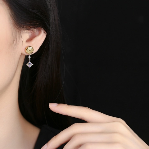925 Sterling Silver Asymmetric Star And Sphere Drop Earrings Colorful Rhinestone Plated Retro Jewelry For Women KDP1900