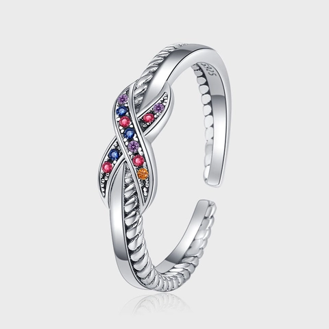 925 Sterling Zilver Gekleurde Zirconia Verstelbare Ring Elegante Twist Geknoopt Ontwerp Mode Open Ring Voor Vrouwen Sieraden