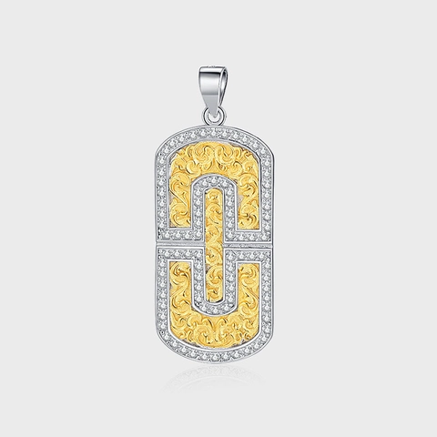 Ciondolo in Argento Sterling 925 Motivo Erba Tang Vintage Lusso Bicolore Oro Argento Strass Rettangolare Geometrico Gioielli Donna