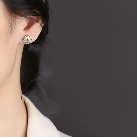 925 Sterling Silver Two-Tone Gold Silver Clover Stud Earrings For Women Elegant Red Zirconia Flower Inlaid Fashion Jewelry