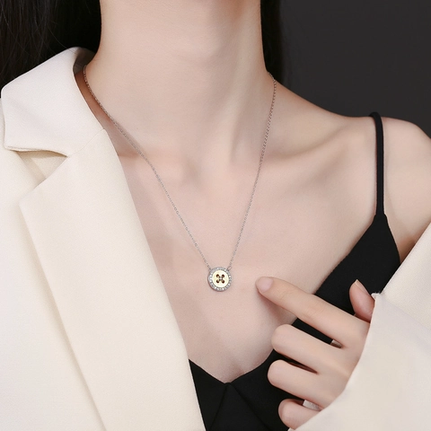 925 Sterling Silver Button Pendant Necklace For Women Gold Silver Two-tone Rhinestone Minimalist Chic Choker Jewelry Gift