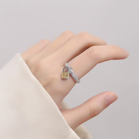 Anello Aperto in Argento Sterling 925 Bicolore Vintage con Motivo a Voluta Lucchetto per Donna Regolabile Gioielli Strass