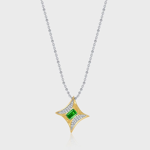 925 Sterling Silver Two-Tone Gold Star Pendant Necklace With Green Rhinestone Star Charm For Women Elegant Commute Jewelry
