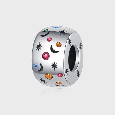 Ciondolo a Forma di Stella e Luna in Argento Sterling 925 Con Zirconia Colorata Intarsiata Vintage per Gioielli Fai da Te