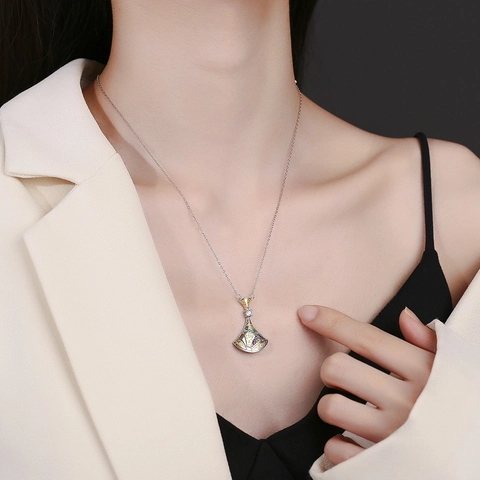 Vintage Fan Shaped Pendant Necklace 925 Sterling Silver With Multicolor Zircon Filigree Luxury Elegant Jewelry For Women