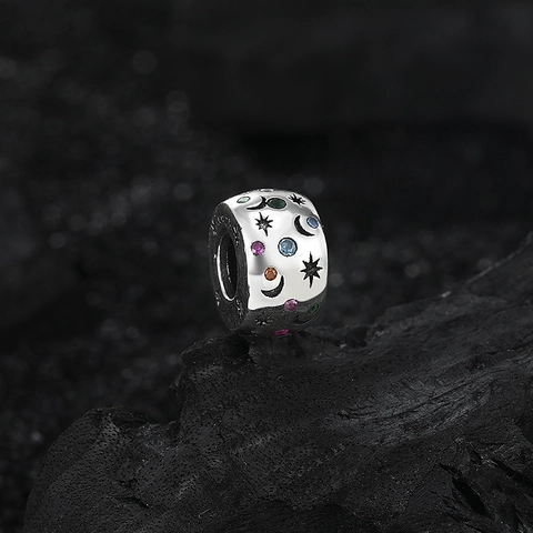 Ciondolo a Forma di Stella e Luna in Argento Sterling 925 Con Zirconia Colorata Intarsiata Vintage per Gioielli Fai da Te