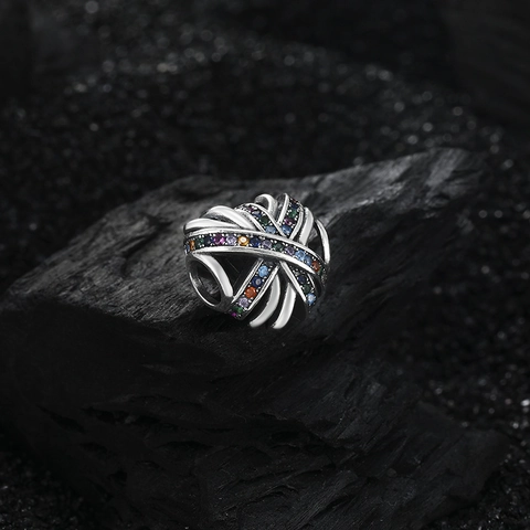 Vintage 925 Sterlingsilber Herz Anhänger Bunter Zirkonia Veraltet Bandage Design Charm Für Damen Schmuck Halskette
