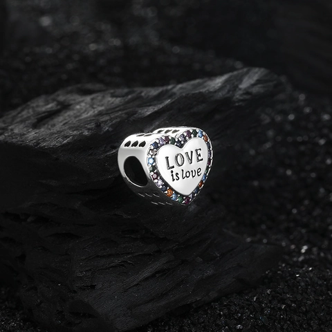 925 Sterlingsilber Herz Anhänger Bunte Strasssteine Love Is Love Briefmarke Vintage Charm Anhänger Für Damen Schmuck Geschenk