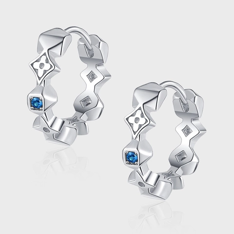 925 Sterling Zilver Blauwe Zirconia Geometrische Klaver Hoop Oorbellen Elegant Chic Sieraden Accessoire Voor Dames