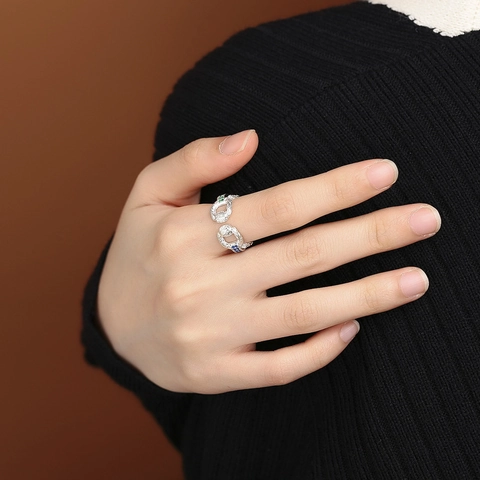 Vintage 925 Sterling Zilveren Arabesque Gegraveerde Open Ring Voor Vrouwen Sieraden Met Blauw Groene Zirconia Verstelbare Ring