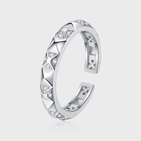 S925 Sterlingsilber Platinierte Geometrische Rhombische Mikro-Eingelegte Strass Offene Verstellbare Ring Damen Schmuck