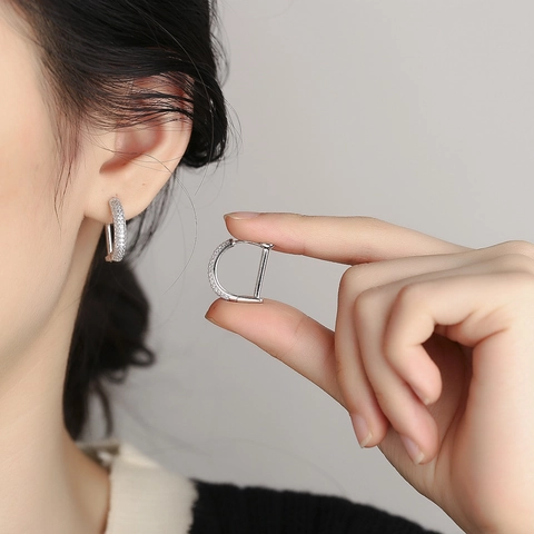 Orecchini a Cerchio in Argento Sterling 925 a Forma di Lettera D Con Strass per Donna Moda OL Gioielli Geometrici Pavé