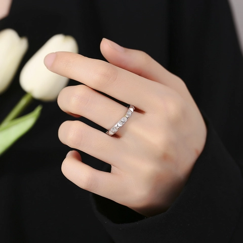 S925 Sterlingsilber Platinierte Geometrische Rhombische Mikro-Eingelegte Strass Offene Verstellbare Ring Damen Schmuck