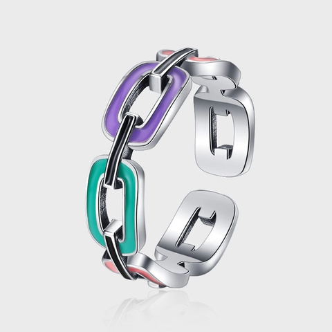 Anello a Catena in Argento Sterling 925 con Smalto Colorato Vintage Stile Hip Hop Anello Aperto Regolabile Gioielli per Donna
