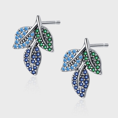 Orecchini a Bottone in Argento Sterling 925 a Forma di Foglia Vintage Con Zirconia Blu Verde Sfumata Gioielli da Donna