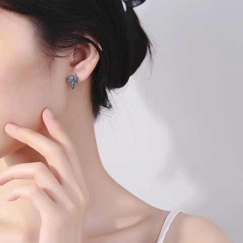 Orecchini a Bottone in Argento Sterling 925 a Forma di Foglia Vintage Con Zirconia Blu Verde Sfumata Gioielli da Donna